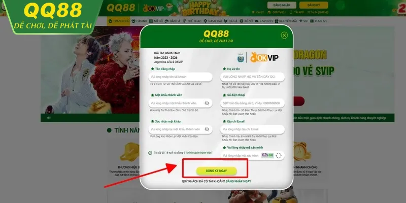 Quy trình đăng ký tài khoản tại QQ88
