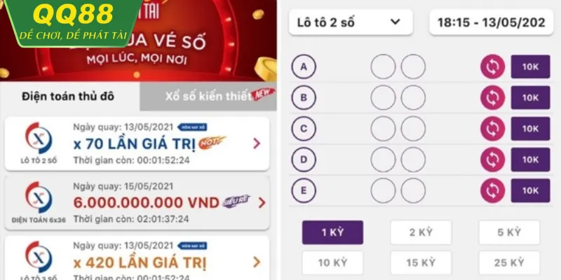 Giao diện chọn số lô đề tại QQ88 đơn giản dễ dùng