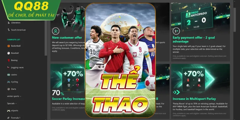 Giao diện cá cược thể thao tại QQ88 với tỷ lệ kèo hấp dẫn